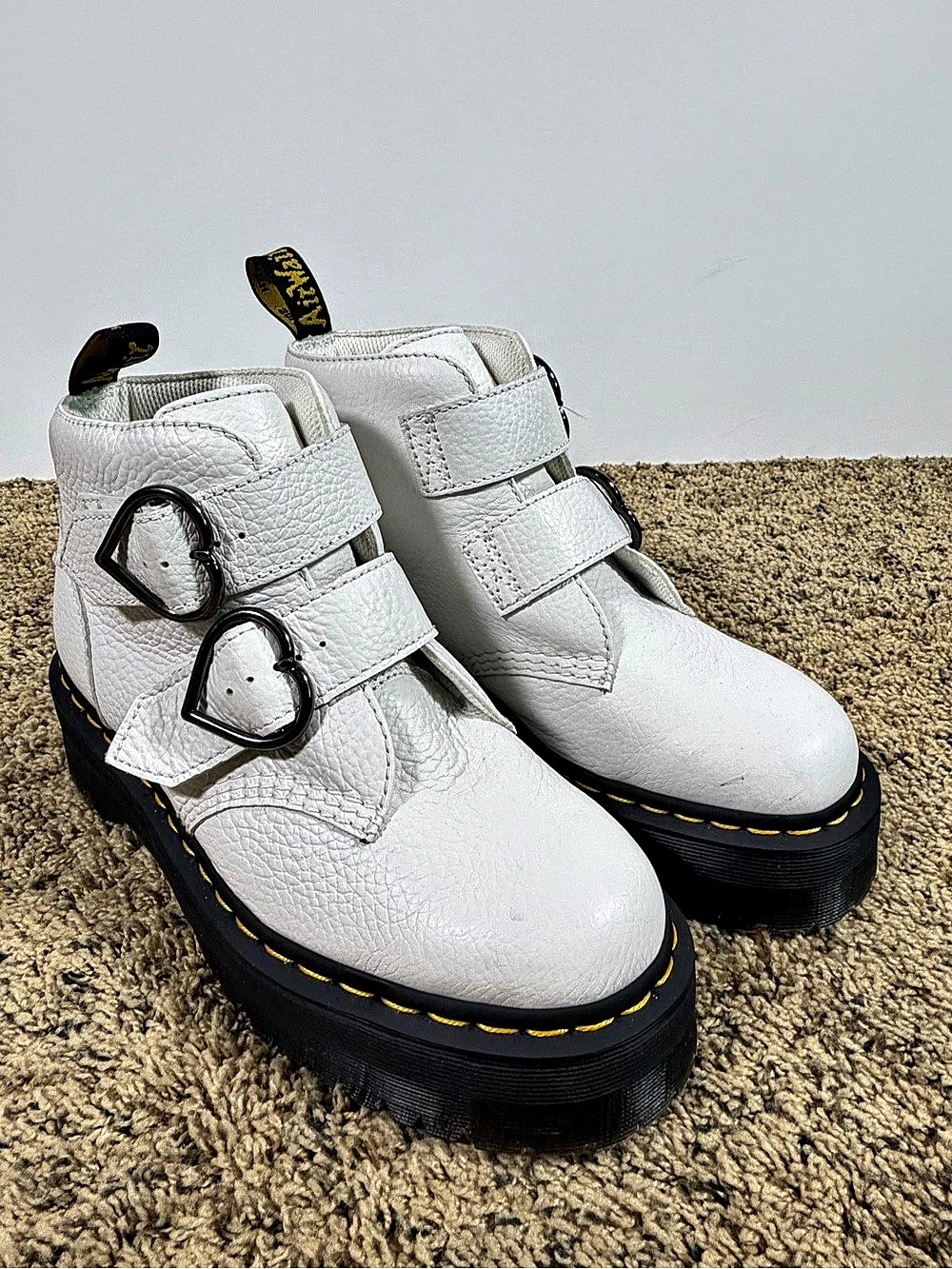 Dr. Martens Devon Heart White Buttero Boots US 7